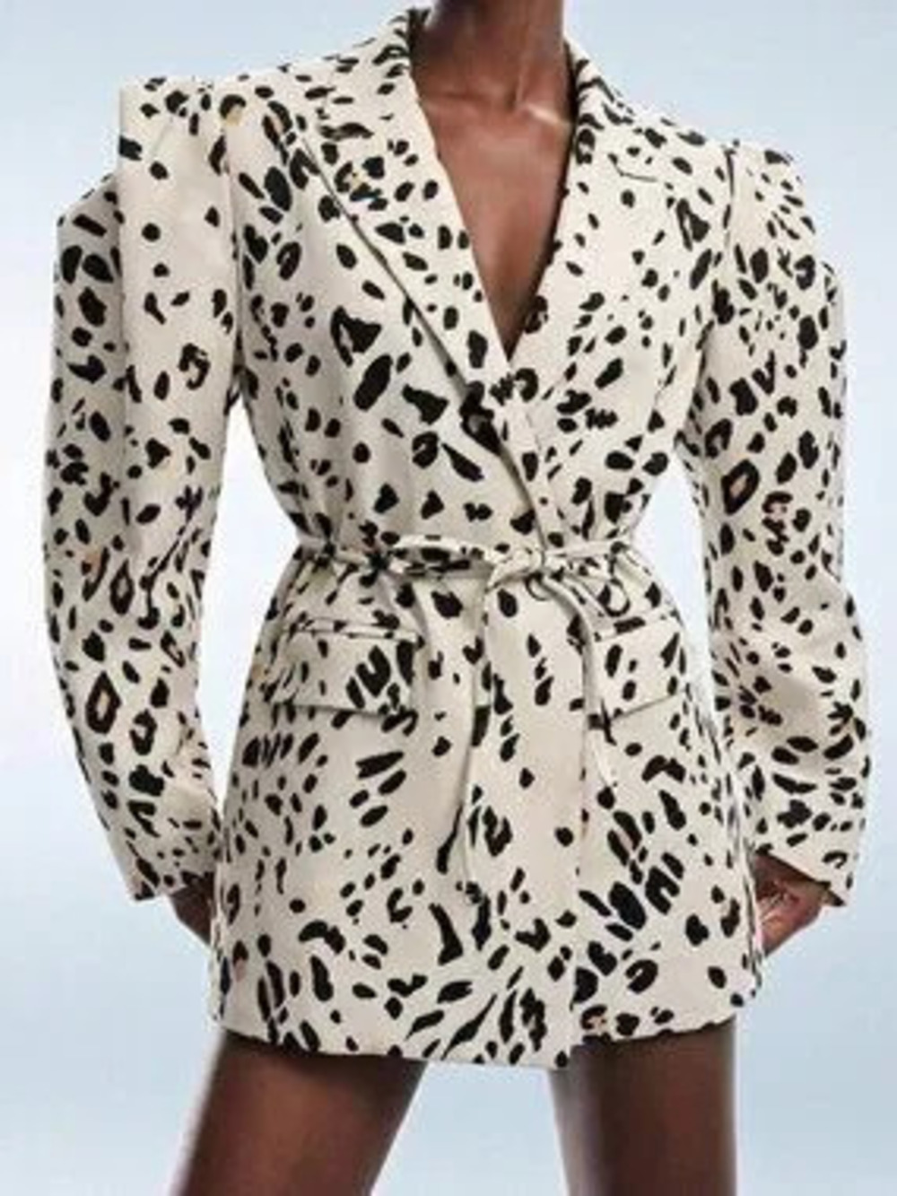 Multicolor Elegant Women's Colorblock Leopard Print Blazer with Tie Belt
